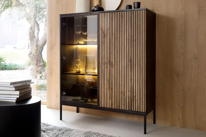 Witryna loftowa niska Linea z oświetleniem LED Dąb Wotan