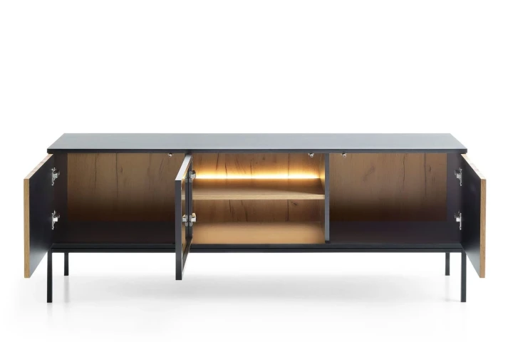 Szafka RTV loftowa Linea z drzwiczkami i oświetleniem LED Dąb Wotan