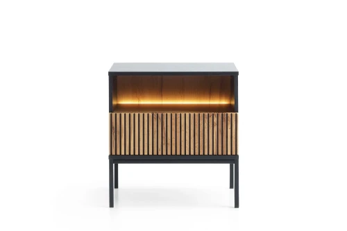 Stolik nocny loftowy Linea z szufladą i oświetleniem LED Dąb Wotan