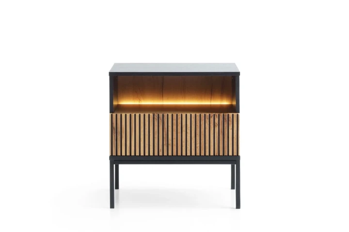 Stolik nocny loftowy Linea z szufladą i oświetleniem LED Dąb Wotan