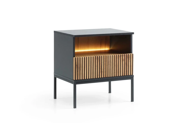 Stolik nocny loftowy Linea z szufladą i oświetleniem LED Dąb Wotan