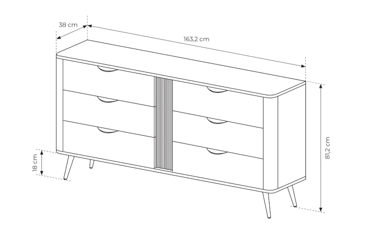 Komoda z pojemnymi szufladami Teris wymiary