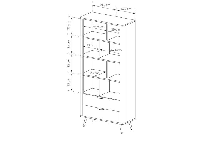 Wysoki regał z szufladami Teris wymiary