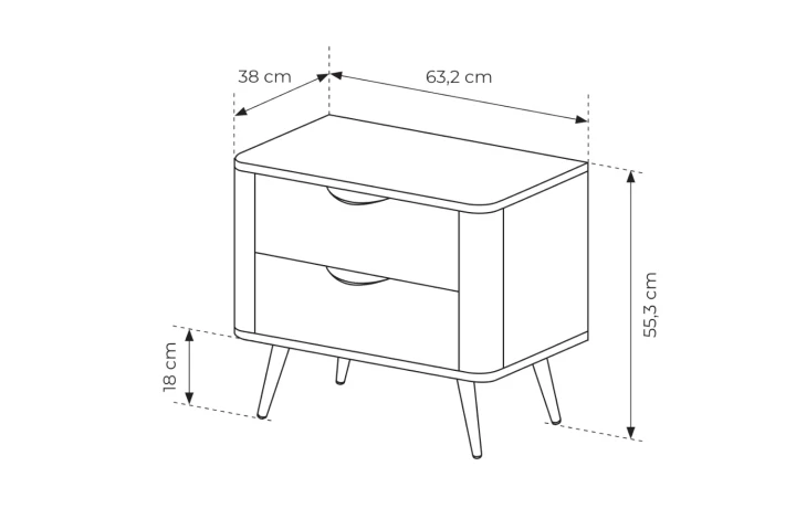 Stolik nocny z szufladami Teris wymiary