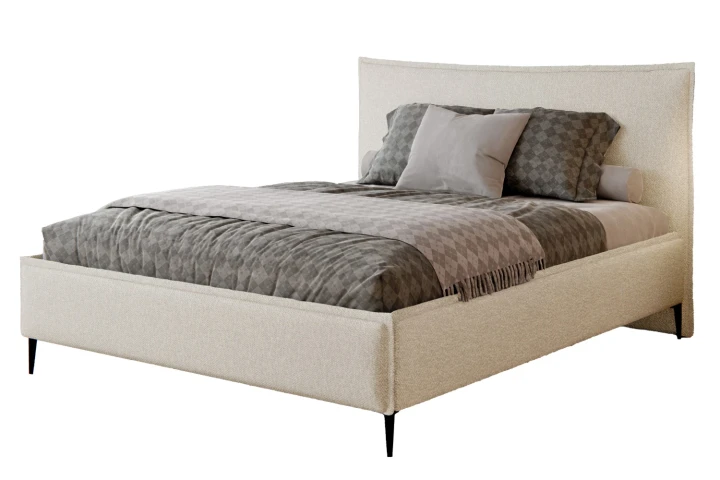 Łóżko tapicerowane do sypialni z pojemnikiem na pościel Vera Ecru