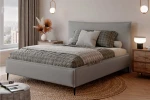 Łóżko tapicerowane do sypialni z pojemnikiem na pościel Vera Popielaty