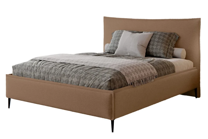 Łóżko tapicerowane do sypialni z pojemnikiem na pościel Vera Karmelowy