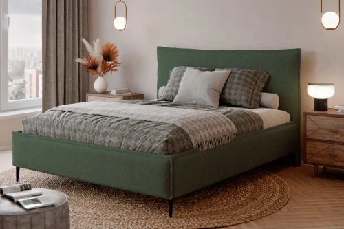 Łóżko tapicerowane do sypialni z pojemnikiem na pościel Vera Zielony