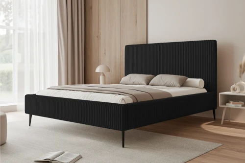 Łóżko tapicerowane na nóżkach z pojemnikiem na pościel i stelażem Luxo Czarny