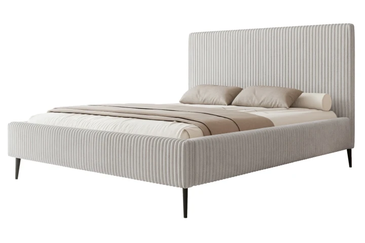 Łóżko tapicerowane na nóżkach z pojemnikiem na pościel i stelażem Luxo Jasny szary