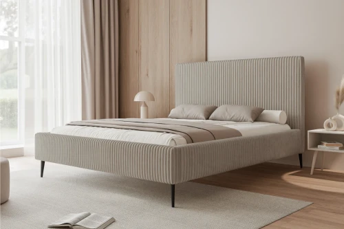 Łóżko tapicerowane na nóżkach z pojemnikiem na pościel i stelażem Luxo Szampański