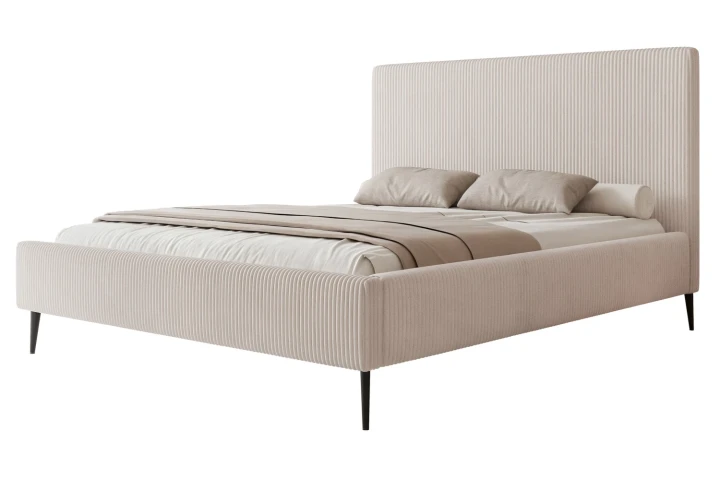 Łóżko tapicerowane na nóżkach z pojemnikiem na pościel i stelażem Luxo Waniliowy