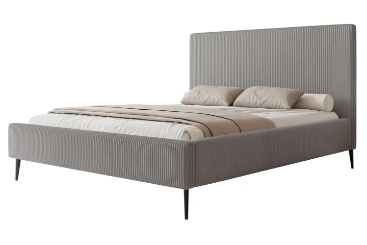 Łóżko tapicerowane na nóżkach z pojemnikiem na pościel i stelażem Luxo Stalowy