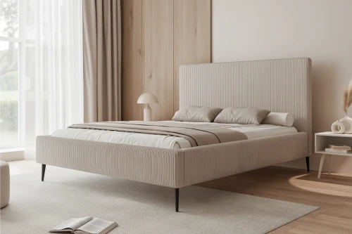 Łóżko tapicerowane na nóżkach z pojemnikiem na pościel i stelażem Luxo Cappuccino