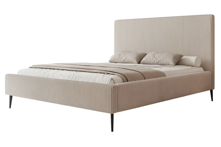 Łóżko tapicerowane na nóżkach z pojemnikiem na pościel i stelażem Luxo Cappuccino