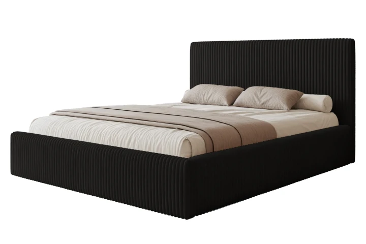 Łóżko tapicerowane z pojemnikiem na pościel i stelażem Luxo Czarny