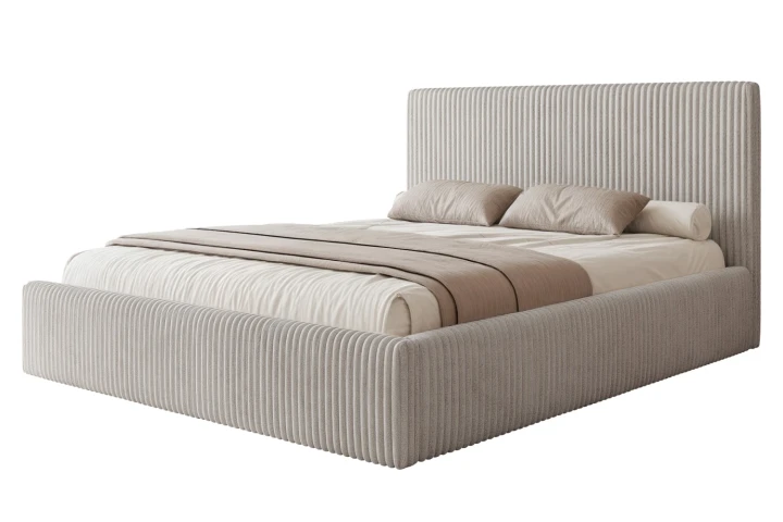 Łóżko tapicerowane z pojemnikiem na pościel i stelażem Luxo Jasny szary