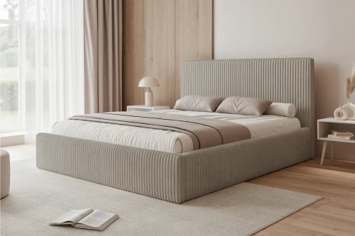 Łóżko tapicerowane z pojemnikiem na pościel i stelażem Luxo Szampański