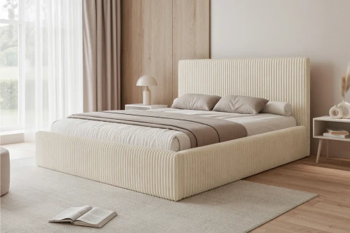 Łóżko tapicerowane z pojemnikiem na pościel i stelażem Luxo Ecru