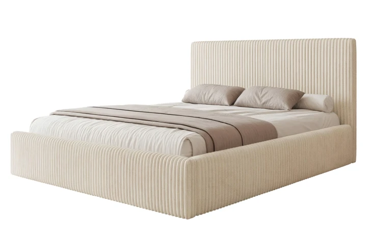 Łóżko tapicerowane z pojemnikiem na pościel i stelażem Luxo Ecru