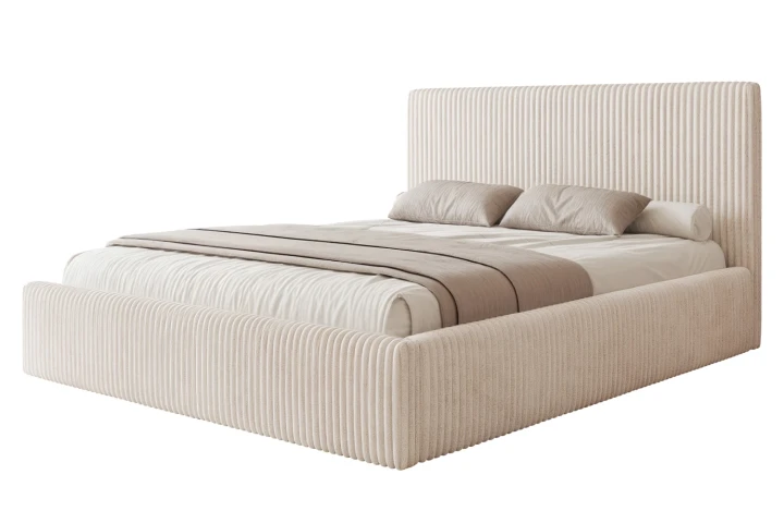Łóżko tapicerowane z pojemnikiem na pościel i stelażem Luxo Jasny krem