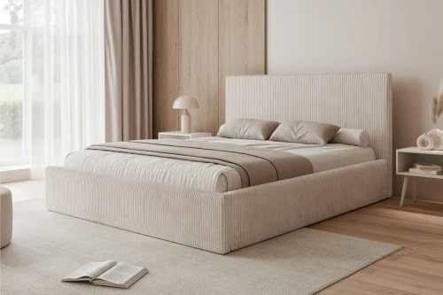 Łóżko tapicerowane z pojemnikiem na pościel i stelażem Luxo Waniliowy