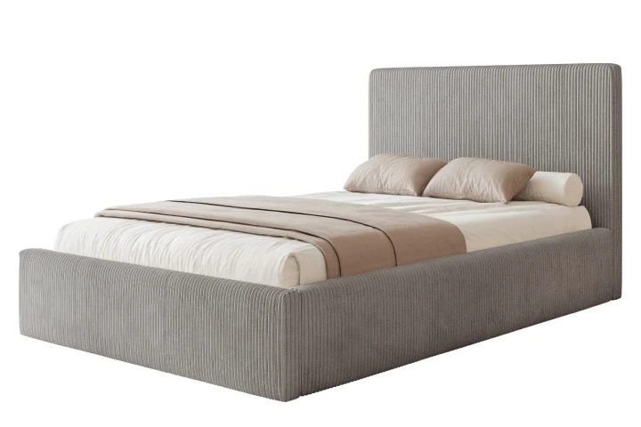 Łóżko tapicerowane z pojemnikiem na pościel i stelażem Luxo Stalowy