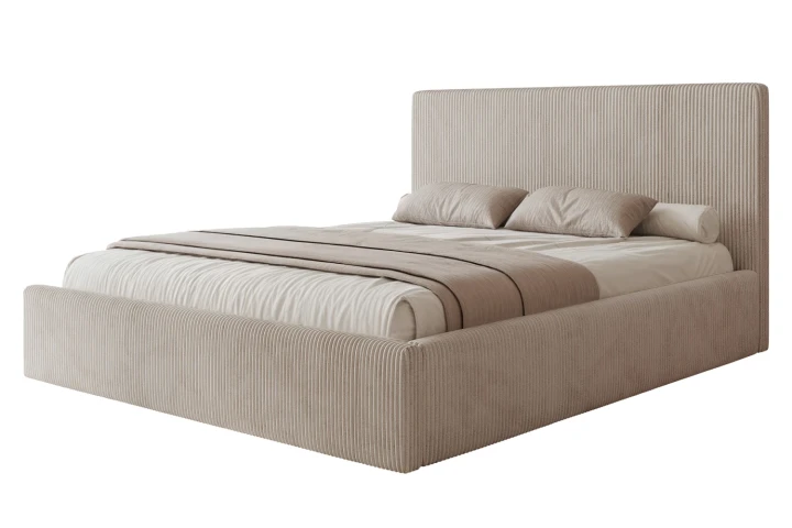 Łóżko tapicerowane z pojemnikiem na pościel i stelażem Luxo Cappuccino