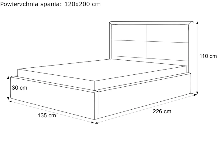 Łóżko tapicerowane do sypialni z pojemnikiem na pościel Sofia wymiary 120