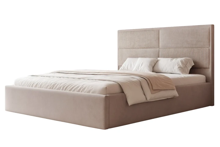 Łóżko tapicerowane do sypialni z pojemnikiem na pościel Sofia Ciemny beż