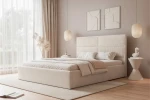 Łóżko tapicerowane do sypialni z pojemnikiem na pościel Sofia Kość słoniowa