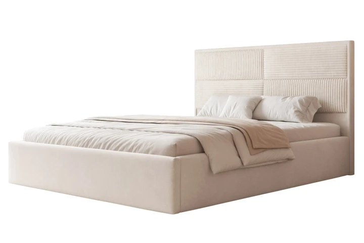 Łóżko tapicerowane do sypialni z pojemnikiem na pościel Sofia Kość słoniowa