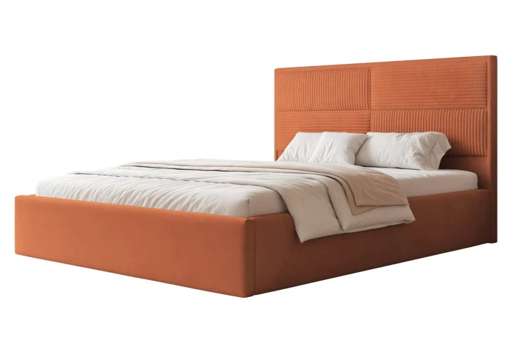 Łóżko tapicerowane do sypialni z pojemnikiem na pościel Sofia Miedziany