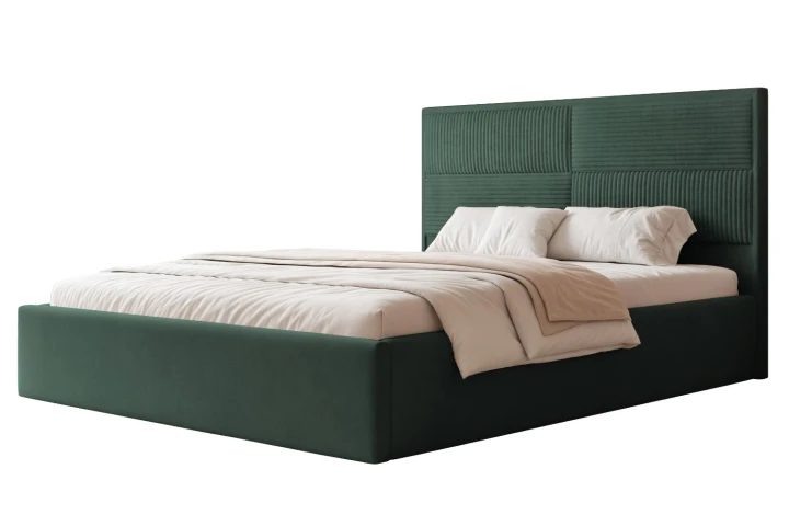 Łóżko tapicerowane do sypialni z pojemnikiem na pościel Sofia Zielony