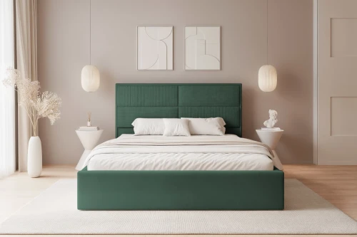 Łóżko tapicerowane do sypialni z pojemnikiem na pościel Sofia Zielony