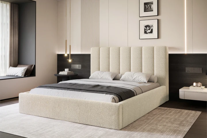 Łóżko tapicerowane z pojemnikiem i stelażem Arco Beżowy