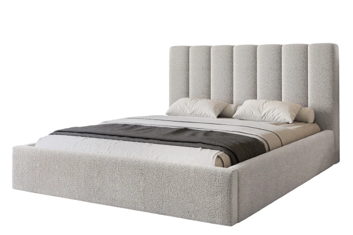 Łóżko tapicerowane z pojemnikiem i stelażem Arco Jasny szary