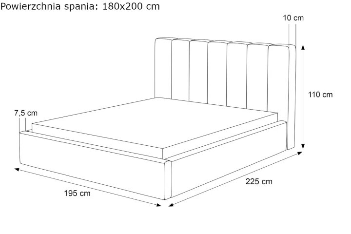 Łóżko tapicerowane z pojemnikiem i stelażem Arco wymiary 180