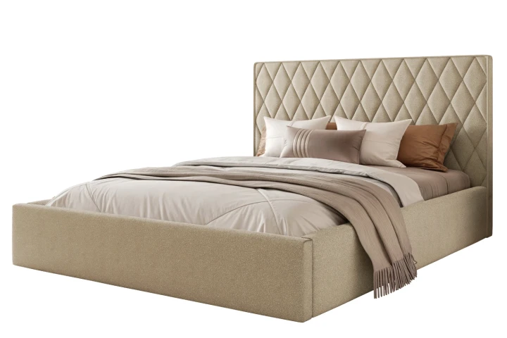 Łóżko tapicerowane z pojemnikiem na pościel i stelażem Royal Beżowy