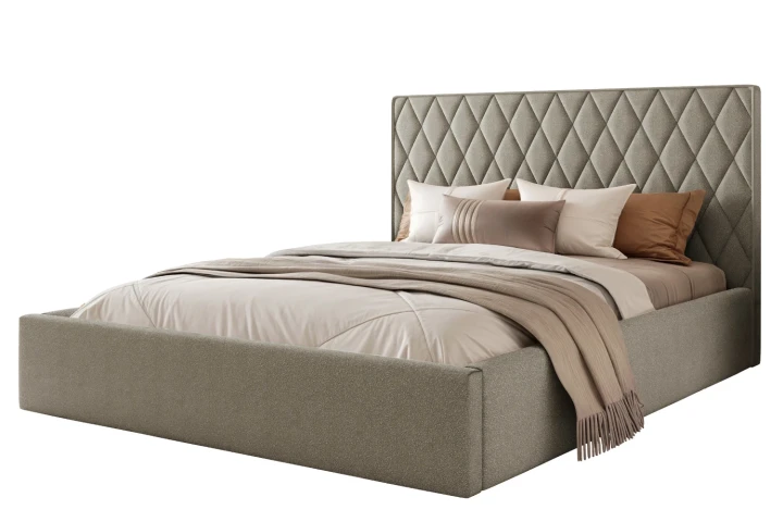 Łóżko tapicerowane z pojemnikiem na pościel i stelażem Royal Taupe