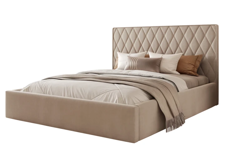 Łóżko tapicerowane z pojemnikiem na pościel i stelażem Royal Szaro-beżowy