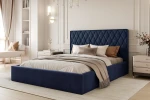 Łóżko tapicerowane z pojemnikiem na pościel i stelażem Royal Granatowy