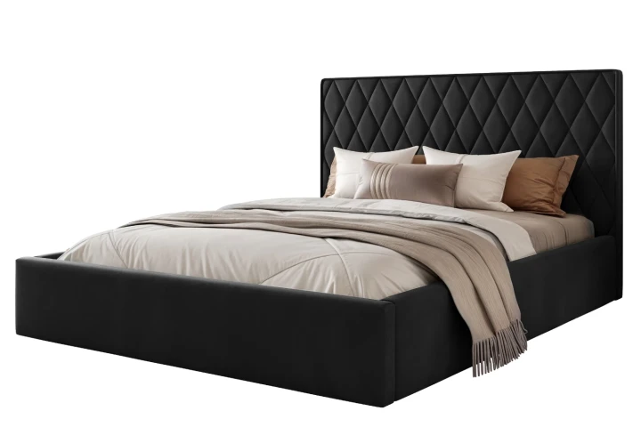 Łóżko tapicerowane z pojemnikiem na pościel i stelażem Royal Czarny