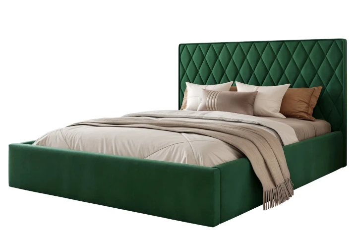 Łóżko tapicerowane z pojemnikiem na pościel i stelażem Royal Zielony