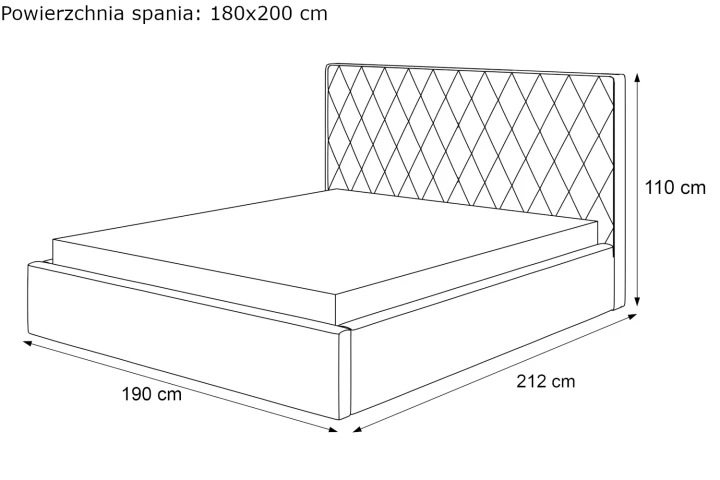 Łóżko tapicerowane z pojemnikiem na pościel i stelażem Royal wymiary 180