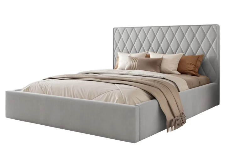 Łóżko tapicerowane z pojemnikiem na pościel i stelażem Royal Gołębi szary