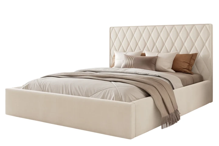 Łóżko tapicerowane z pojemnikiem na pościel i stelażem Royal Ecru