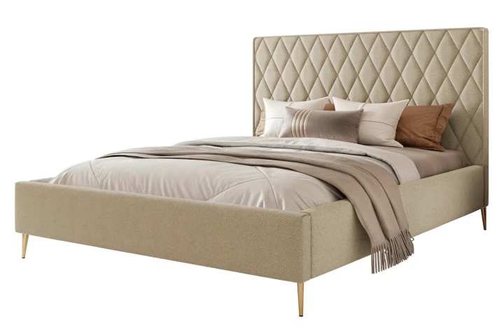Łóżko tapicerowane z nóżkami i pojemnikiem na pościel Royal Beżowy
