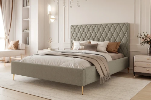 Łóżko tapicerowane z nóżkami i pojemnikiem na pościel Royal Taupe