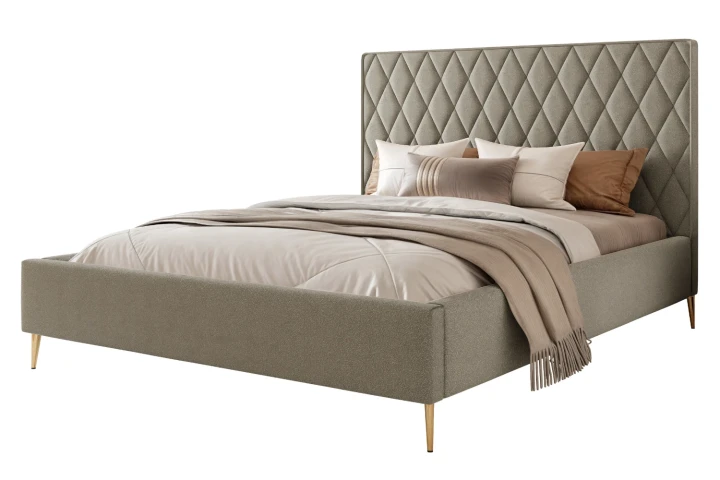 Łóżko tapicerowane z nóżkami i pojemnikiem na pościel Royal Taupe